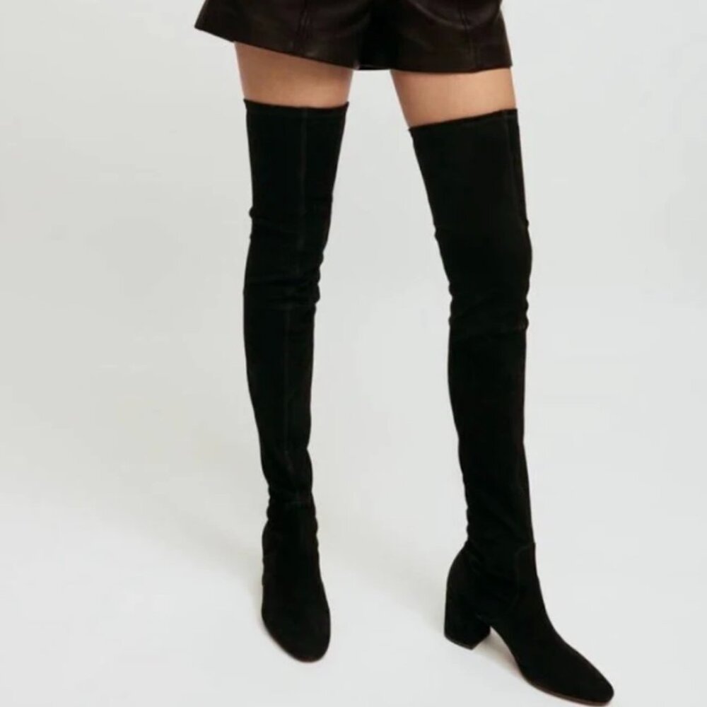 MAJE Black Suede Over The Knee Heeled Boots size 8